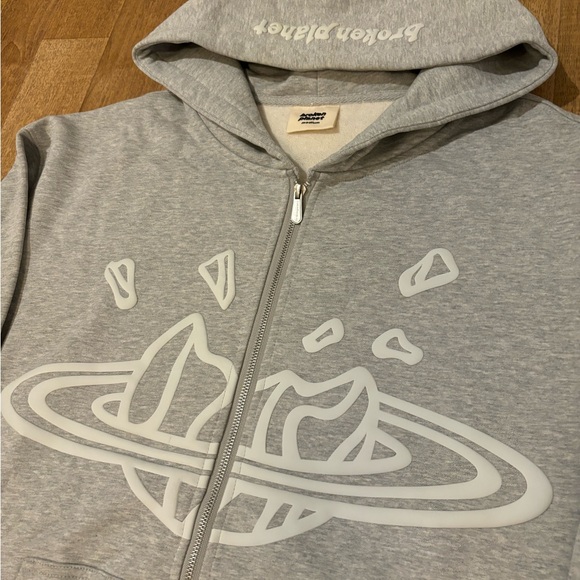 Brand New Broken Planet Zip Up Hoodie - Grey - Picture 3 of 9